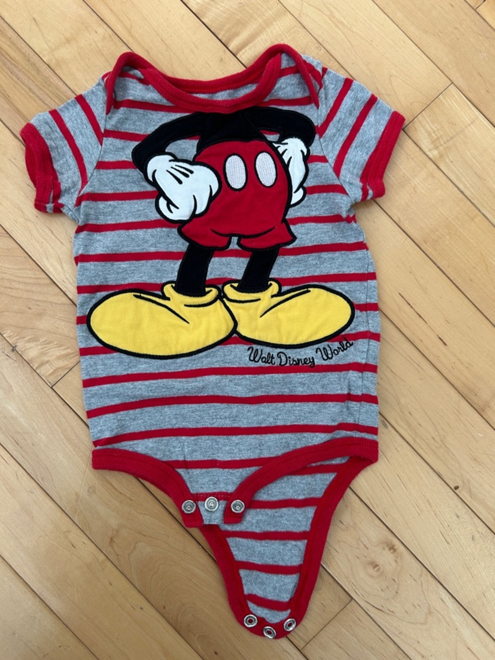 LIKE NEW Disney Gray & Red Striped Mickey Mouse One-Piece Bodysuit